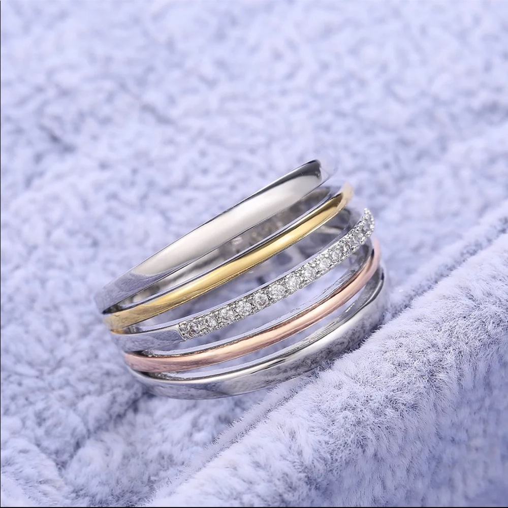 New 925 Silver Three Color Diamond 💍 Ring - Picture 3 of 6